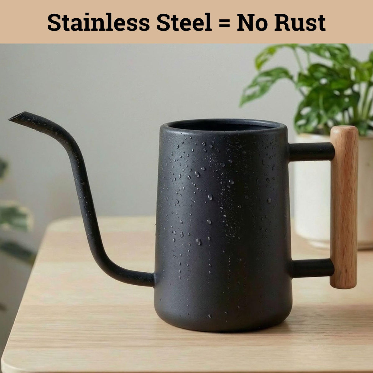 HB Design Co. 35 oz metal watering can fits easily on shelves and reduces frequent refilling.