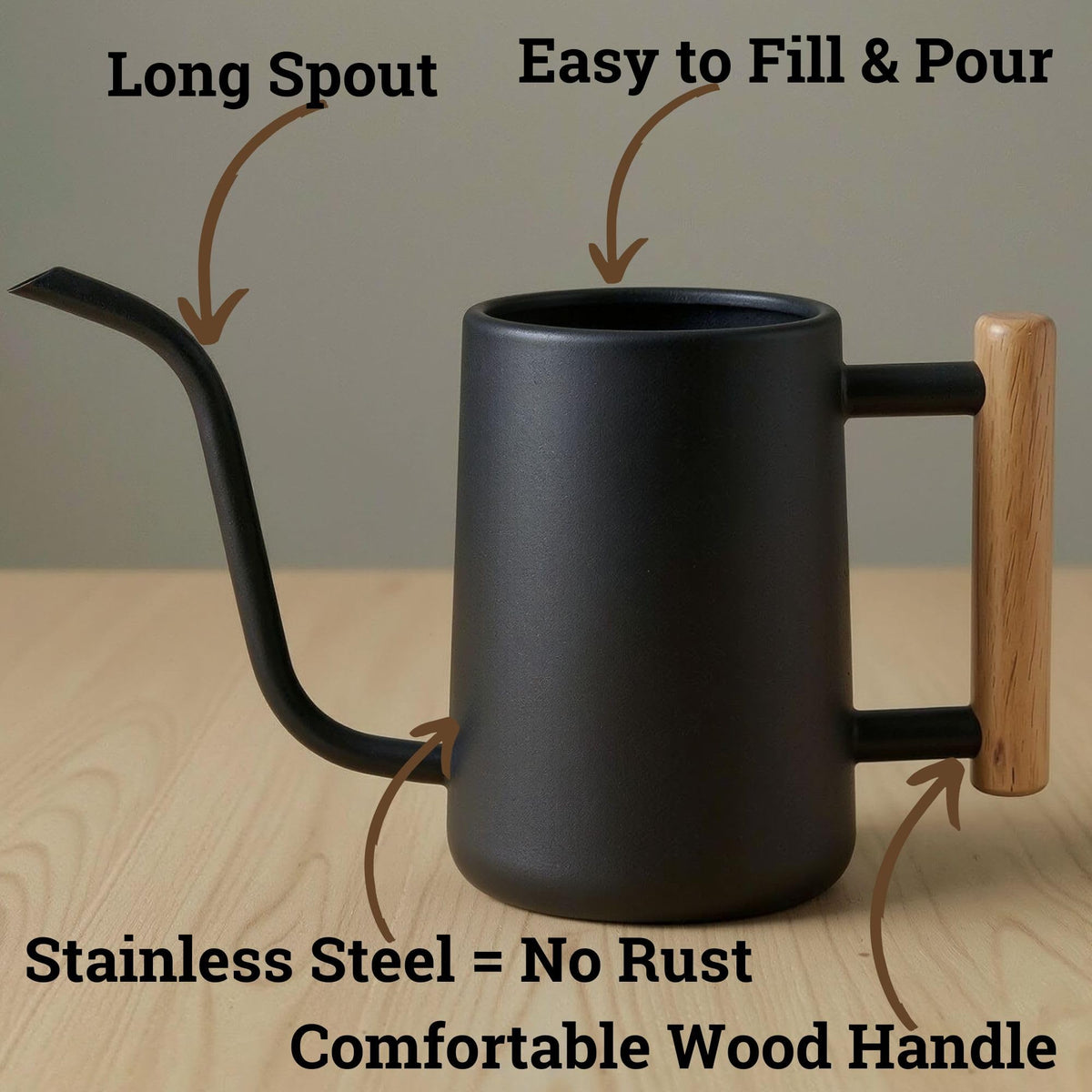 HB Design Co. small watering can with long neck ideal for reaching indoor plant pots.