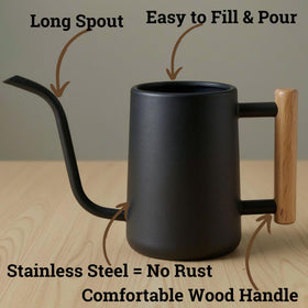 HB Design Co. small watering can with long neck ideal for reaching indoor plant pots.