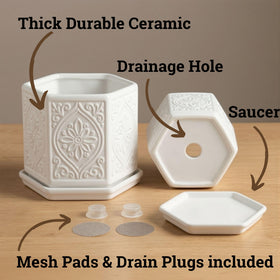 HB Design Co ceramic pot 4-inch hexagon pattern for compact displays