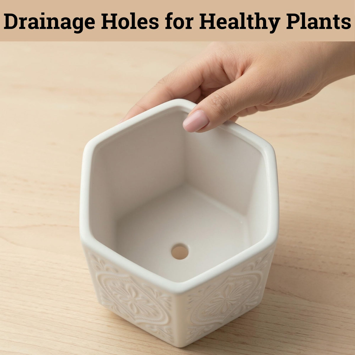 HB Design Co ceramic pot with drainage plug for mess-free use