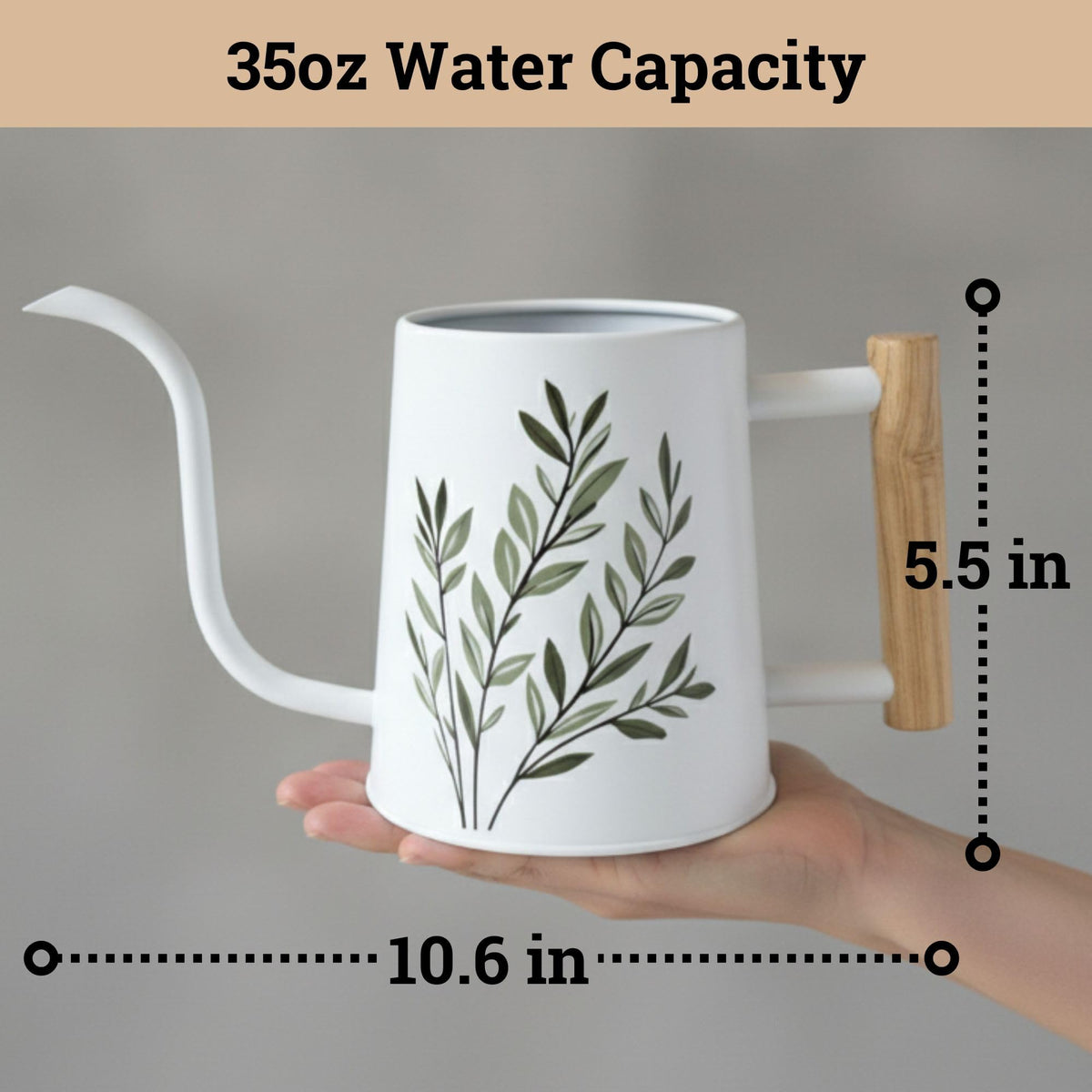 HB Design Co long-spout design reaches hanging and ground-level plants easily.