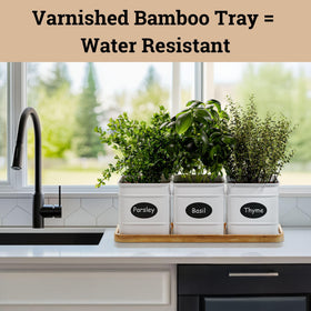 HB Design Co. Varnished Bamboo Tray adds warmth and protects surfaces.