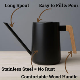 HB Design Co wooden handle watering can for comfortable indoor plant care
