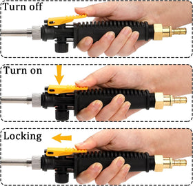 Hbaushun wand features a locking switch for continuous spraying comfort