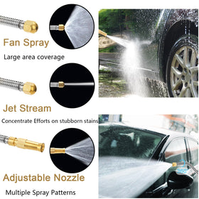 Hbaushun three-nozzle sprayer provides fan, jet, and adjustable spray modes.