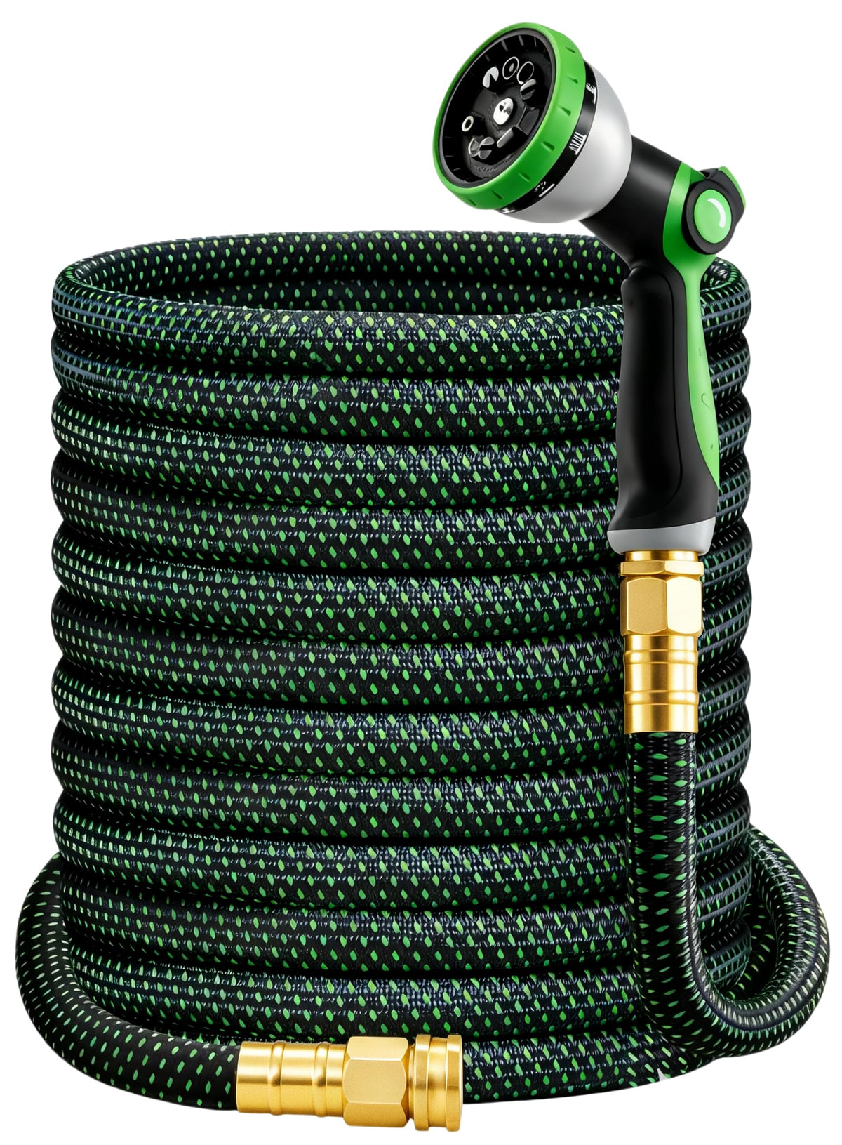 HBlife 50ft garden hose neatly coiled for easy storage and tangle-free setup
