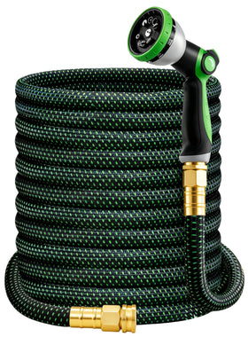 HBlife 50ft garden hose neatly coiled for easy storage and tangle-free setup