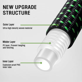 HBlife 50ft garden hose nozzle displaying 10 spray patterns for versatility