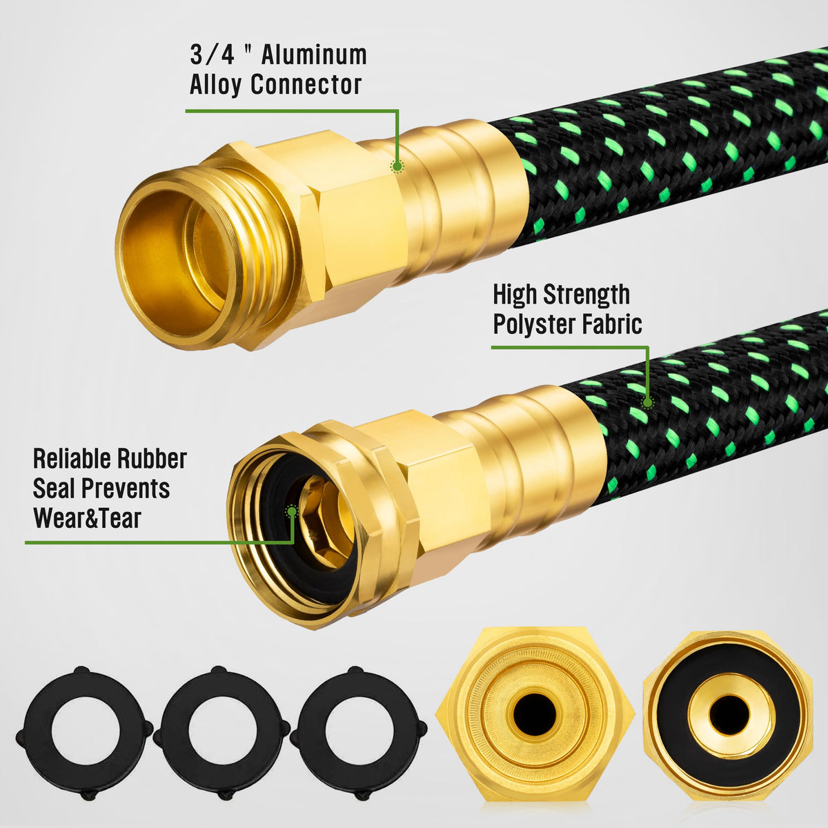 HBlife non-expandable garden hose laid out to show compact form and stability