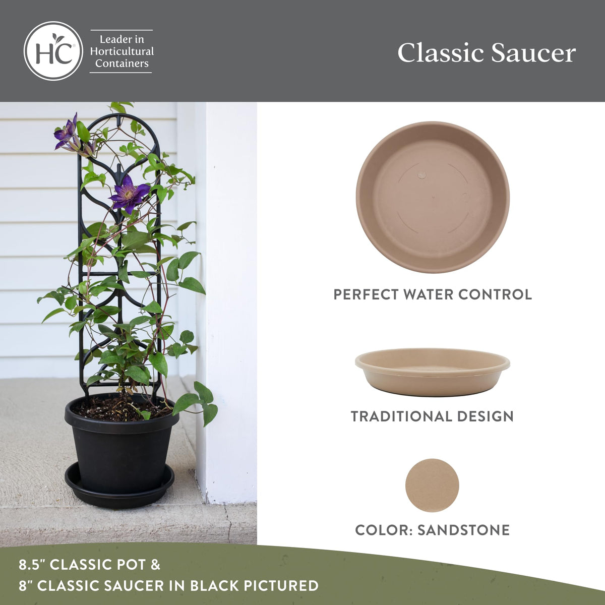 HC Companies UV-resistant plastic saucer is lightweight for easy indoor use.