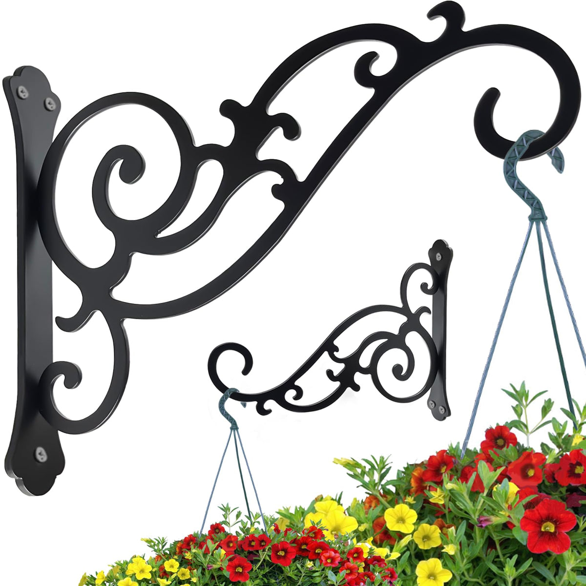 HCDHAKN hanging planter hook in black iron for sturdy indoor plant displays.