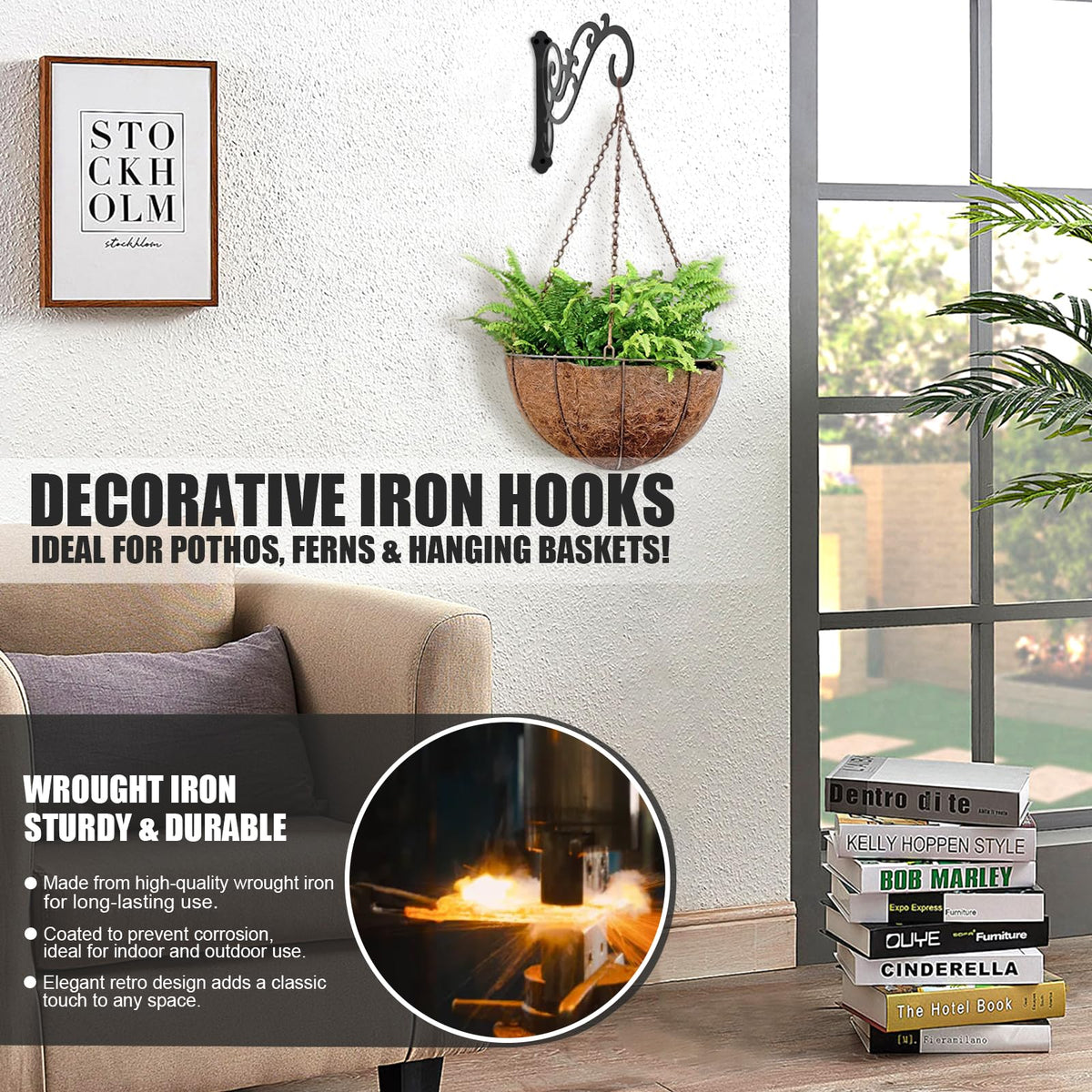 HCDHAKN wall-mount bracket 12inch for durable outdoor hanging.