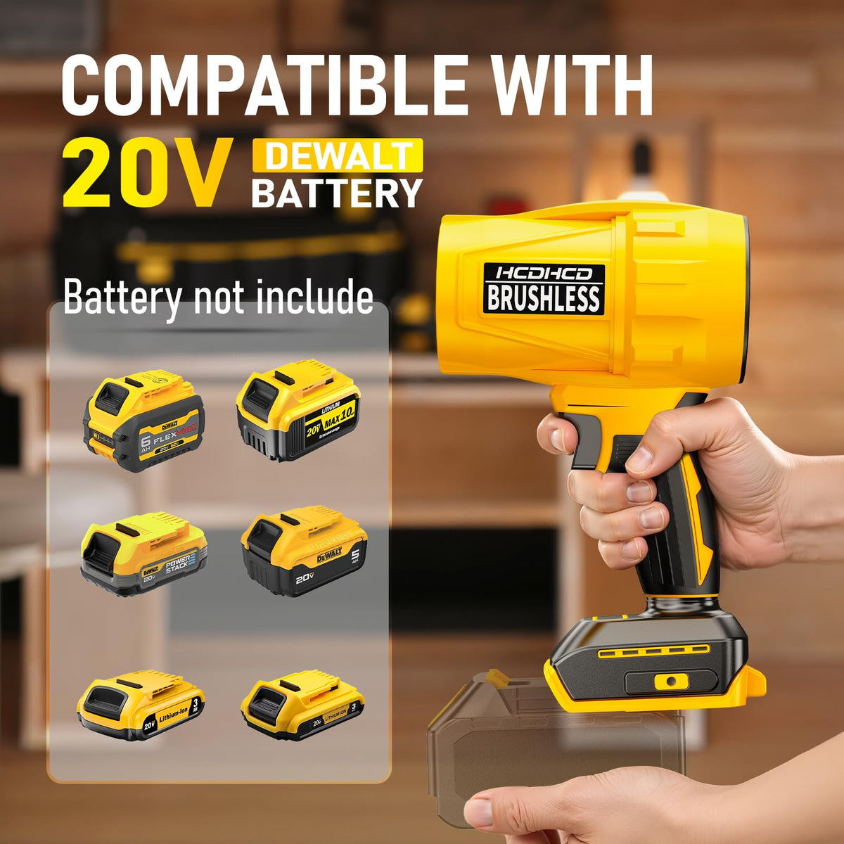 HCDHCD DeWALT 20V blower with three nozzles enables versatile debris control.