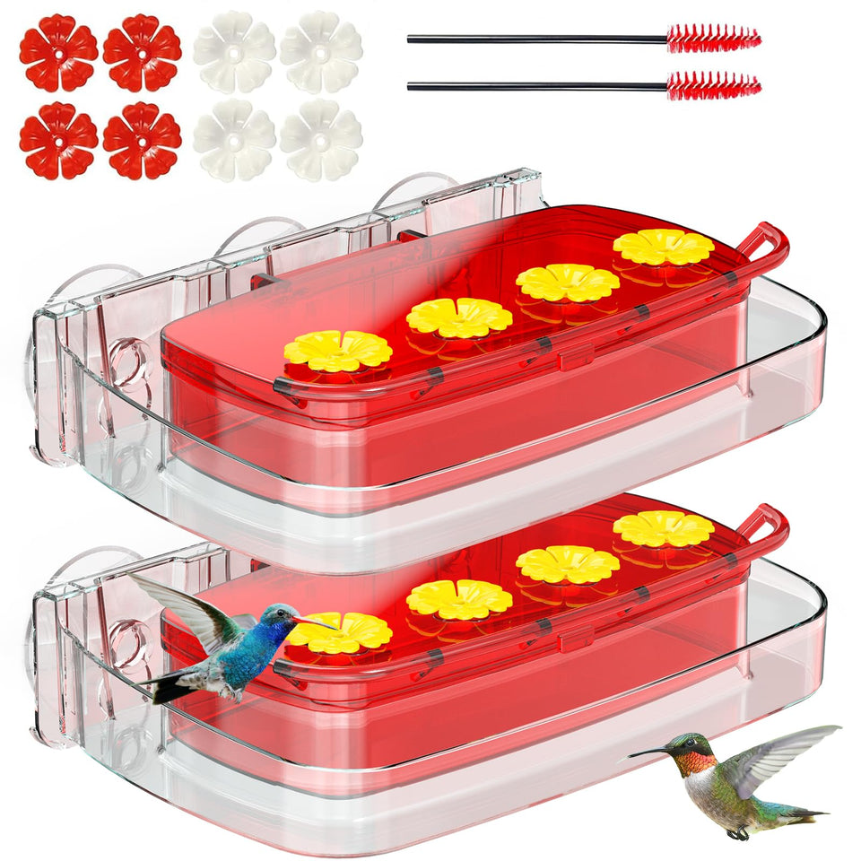 HCGADON 2-pack window hummingbird feeders with strong suction cups for secure viewing.