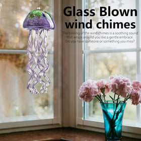 H&D HYALINE & DORA Handmade Glass Jellyfish reveals intricate tentacles when breeze moves