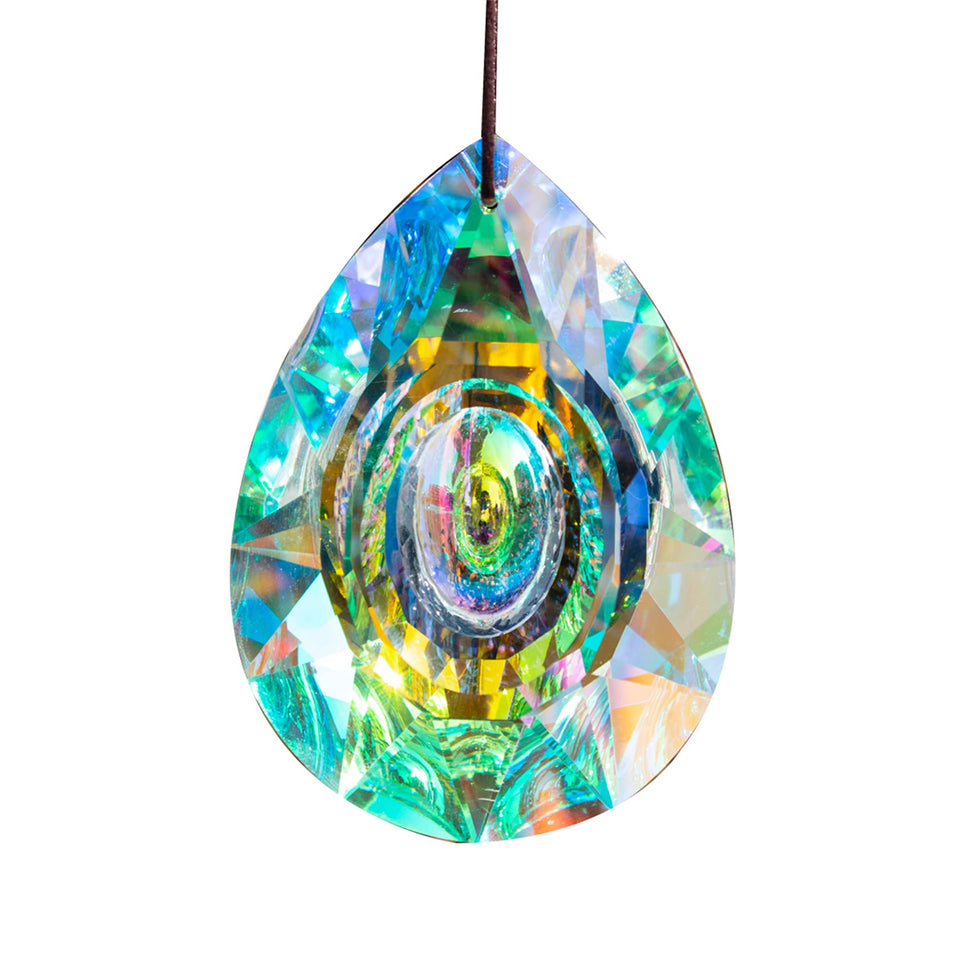 H&D HYALINE & DORA crystal sun catcher prism creates rainbow light in sunlit windows.