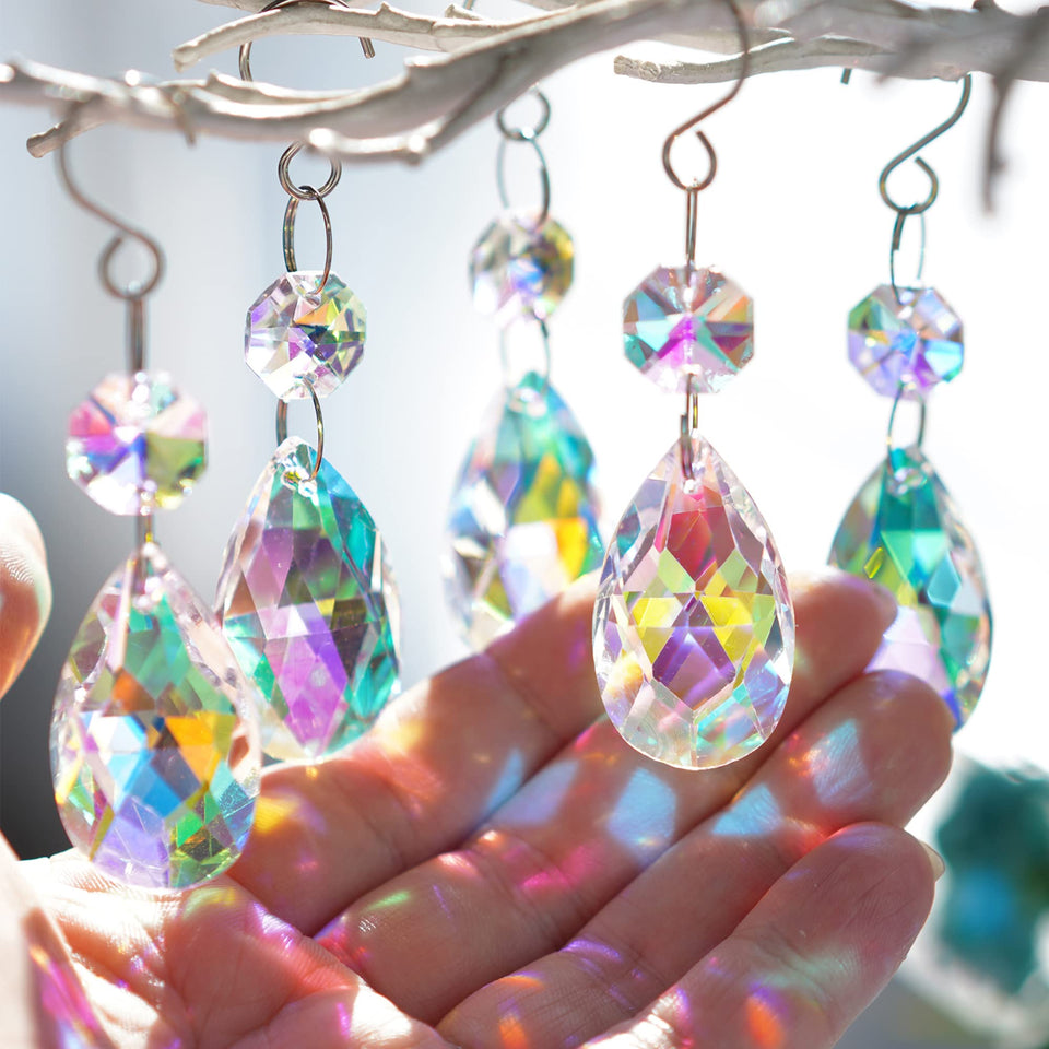 HD Hyaline & Dora teardrop crystal pendant sparkling in sunlight with rainbows