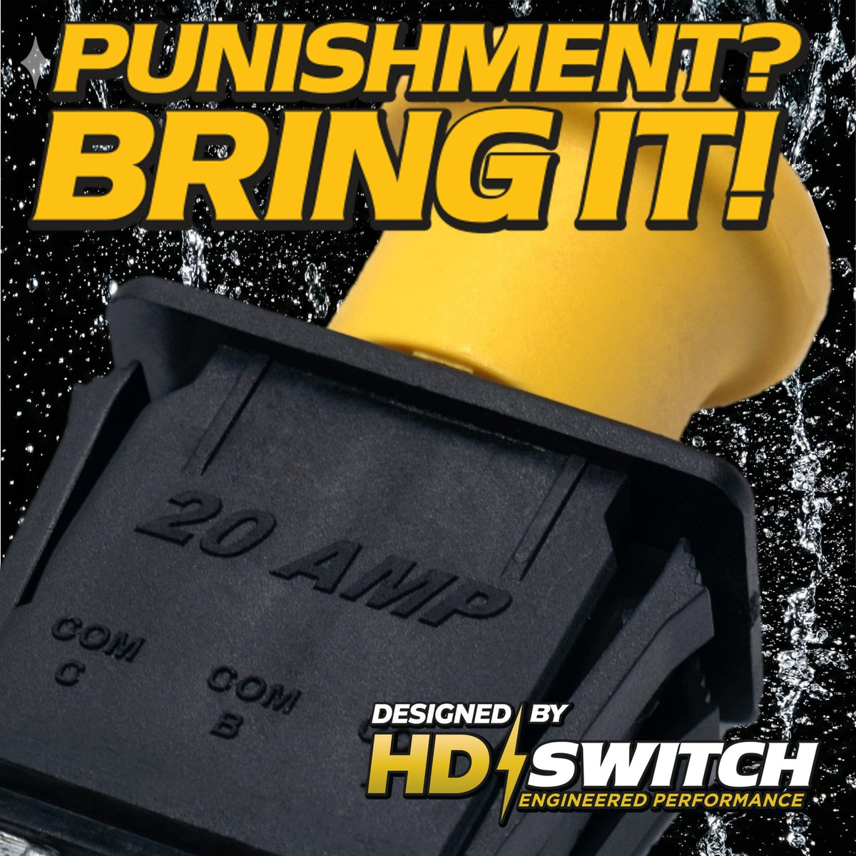 HD Switch 20A PTO switch with IP53 weatherproof seal visible on housing.