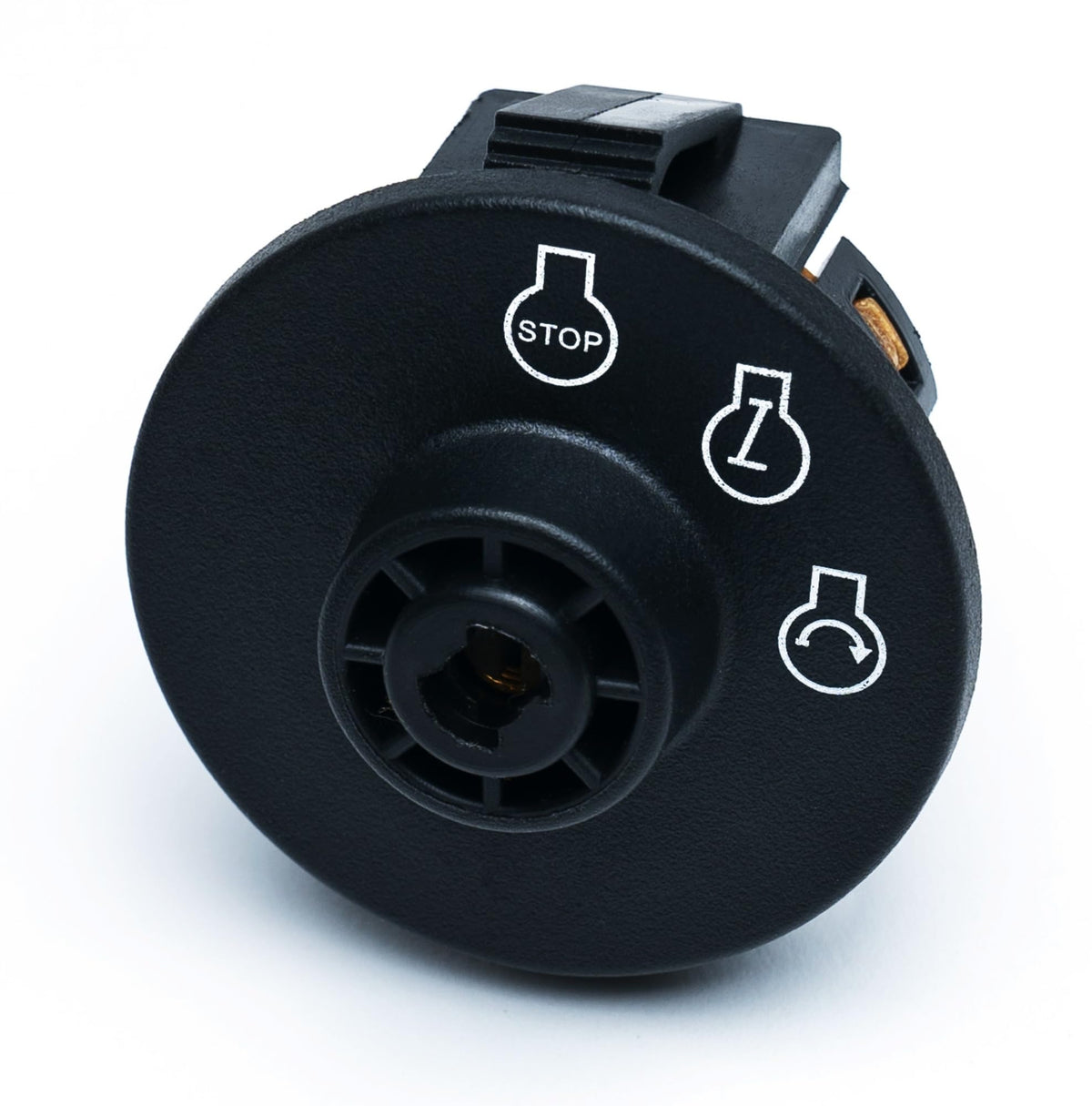 HD Switch ignition switch installed on a mower chassis.