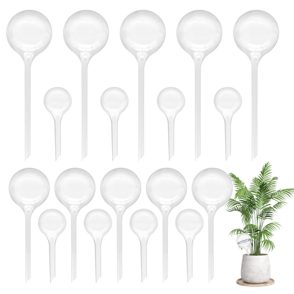 Hdagbnn watering globes in three sizes for versatile plant care.