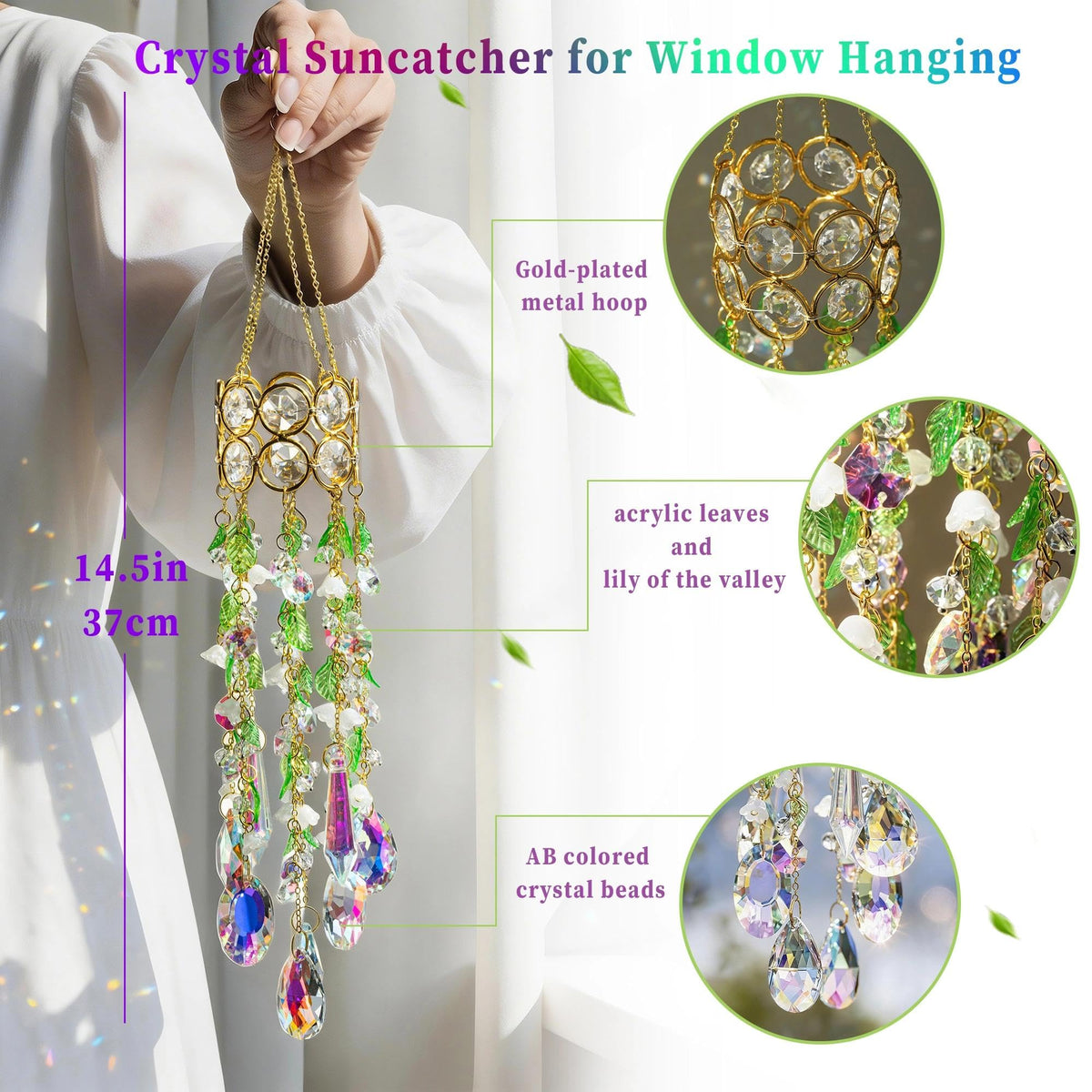 HDCRYSTALGIFTS leaf vine beads shimmer in sunlight for a vibrant light show.