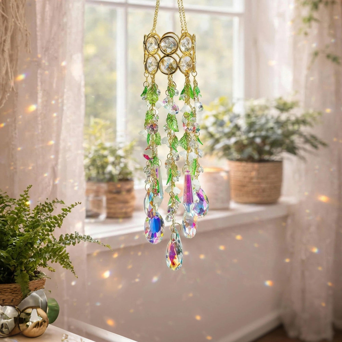 HDCRYSTALGIFTS rainbow refraction creates playful patterns as sunlight passes through.