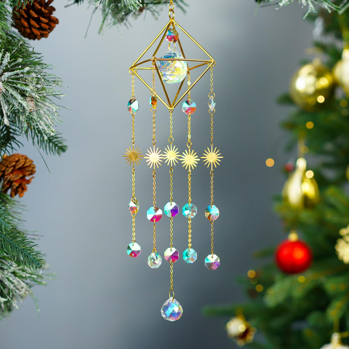 HDCRYSTALGIFTS Christmas tree decoration with sparkling prisms
