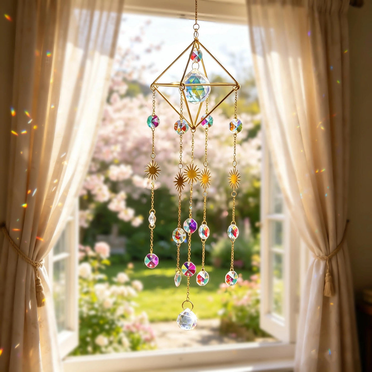 HDCRYSTALGIFTS gold-plated crystal suncatcher reflecting warm light for cozy interiors