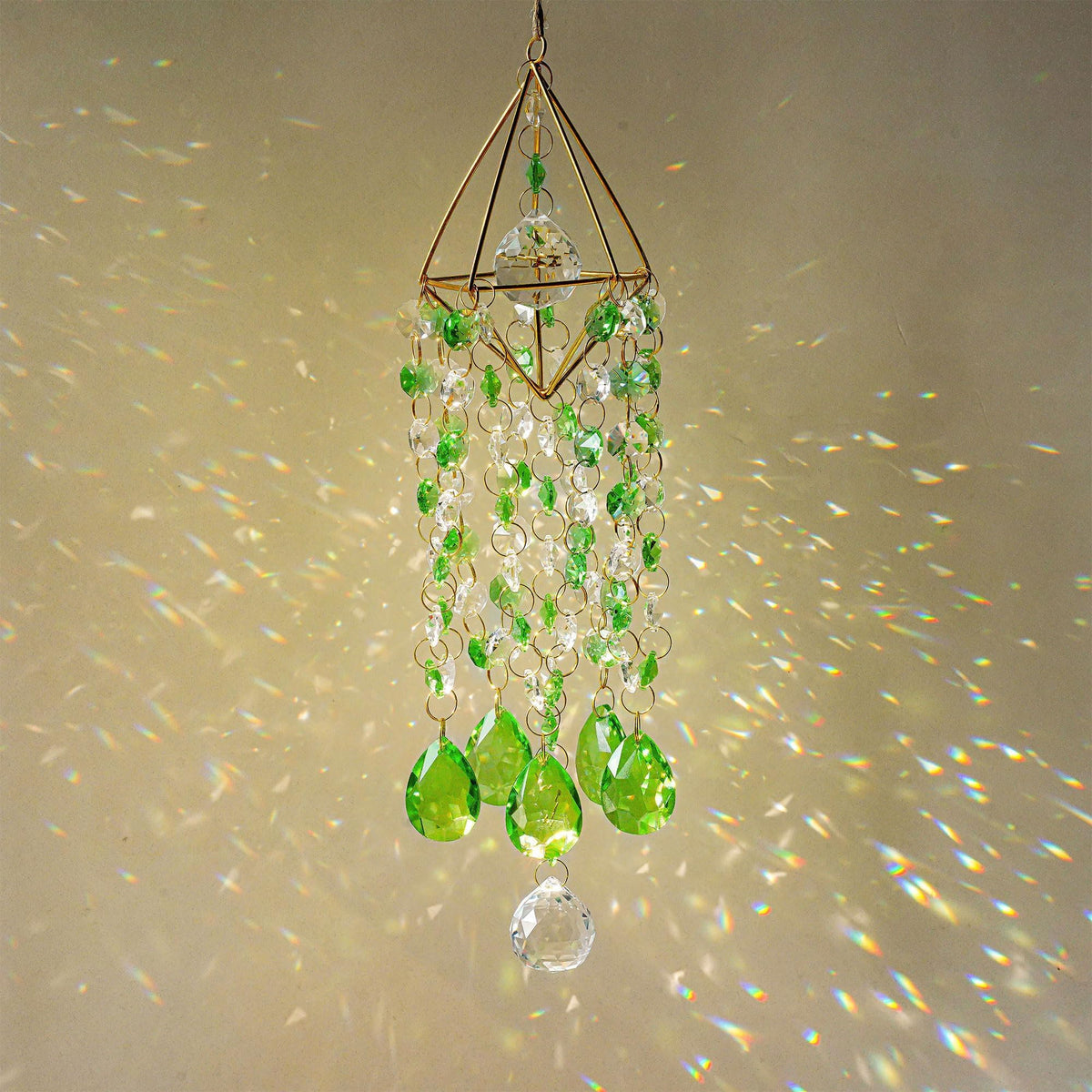HDCRYSTALGIFTS green prisms with octagonal beads shimmer