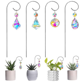 HDCRYSTALGIFTS set of four crystal suncatchers on silver stakes brightens indoor windows and adds rainbow color.