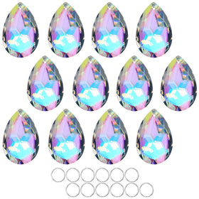 HDCRYSTALGIFTS 12-pack 50mm crystal prisms for chandelier decoration and rainbow reflections.