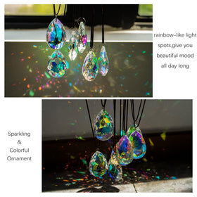 HDCRYSTALGIFTS k9 crystal prisms reflect sunlight, creating colorful rainbow effects.