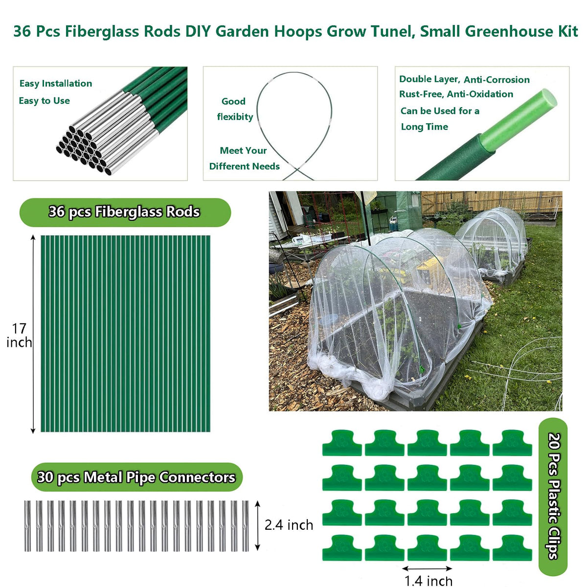 Hdeoops connectors for garden hoops simplify assembly and stable tunnel construction