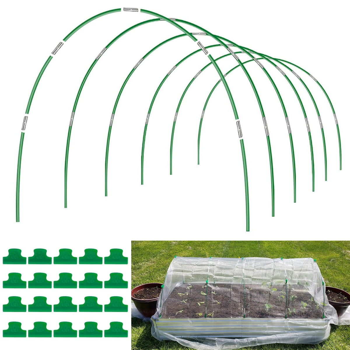 Hdeoops garden hoops 8ft fiberglass frame unassembled for easy DIY greenhouse setup