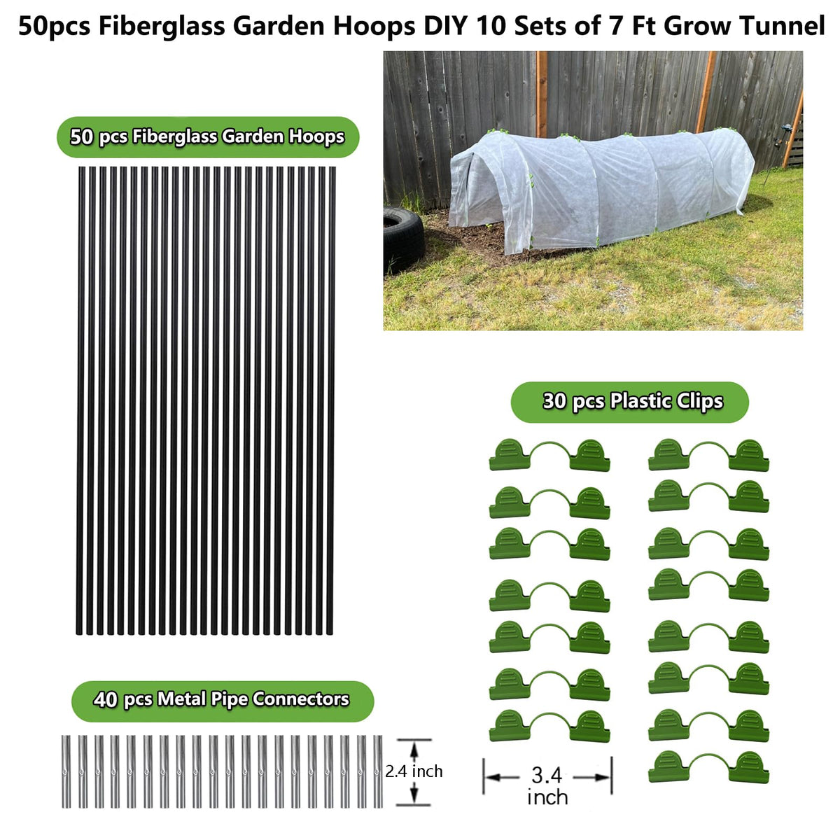 Hdeoops hoops installed over raised beds support shade cloth and netting.