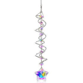 H&D Hyaline & Dora 21inch crystal suncatcher with double spiral catching sunlight through a window