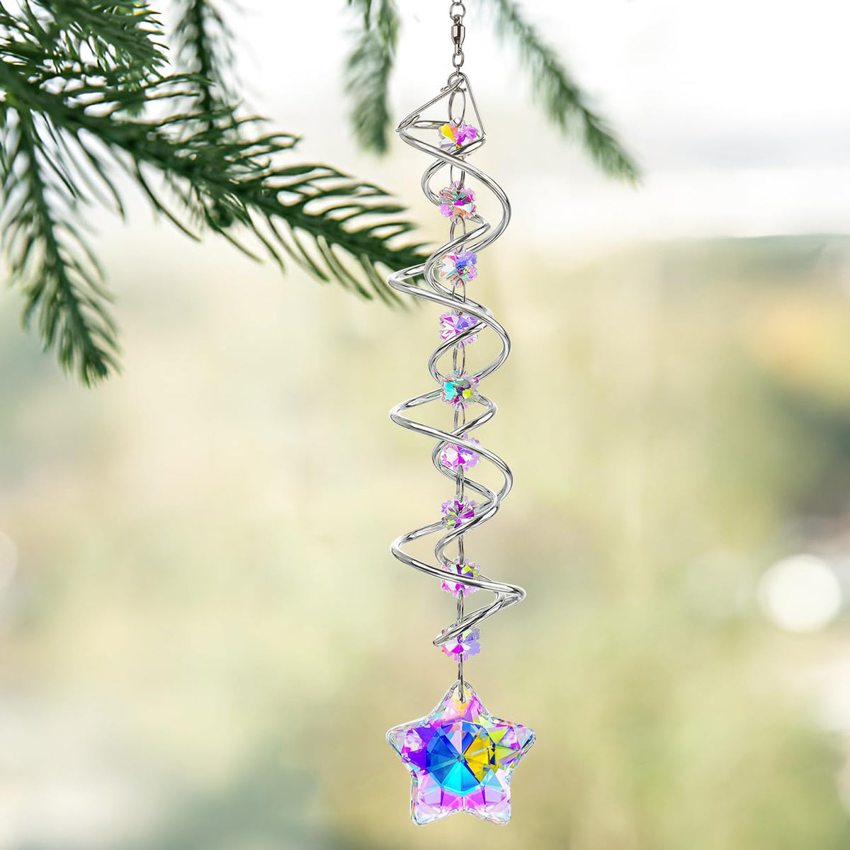 H&D Hyaline & Dora double spiral wind spinner transforms sunlight into rainbow patterns