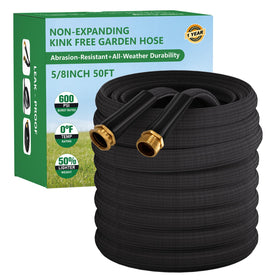 HDKing 50ft non-expanding garden hose in use for steady watering tasks.