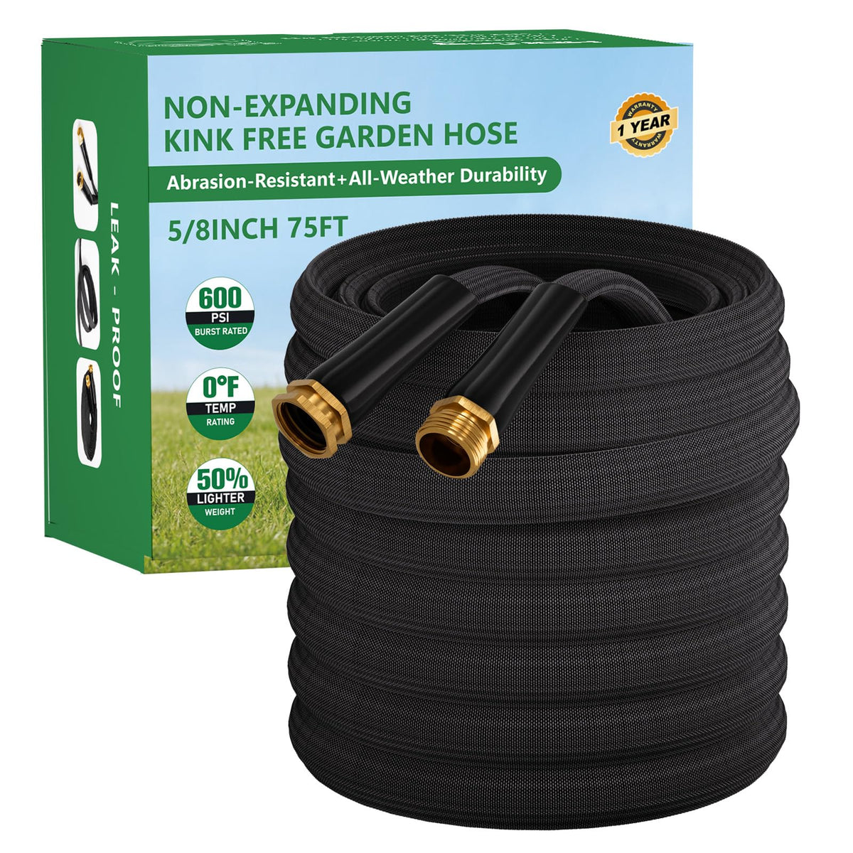 HDKing garden hose 75ft lightweight design for easy handling and quick setup.