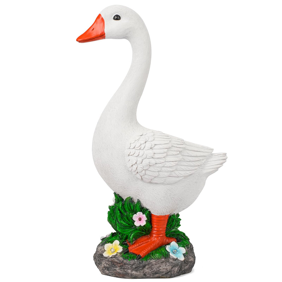 HDNICEZM large porch goose statue with solar base lights for year-round outdoor charm