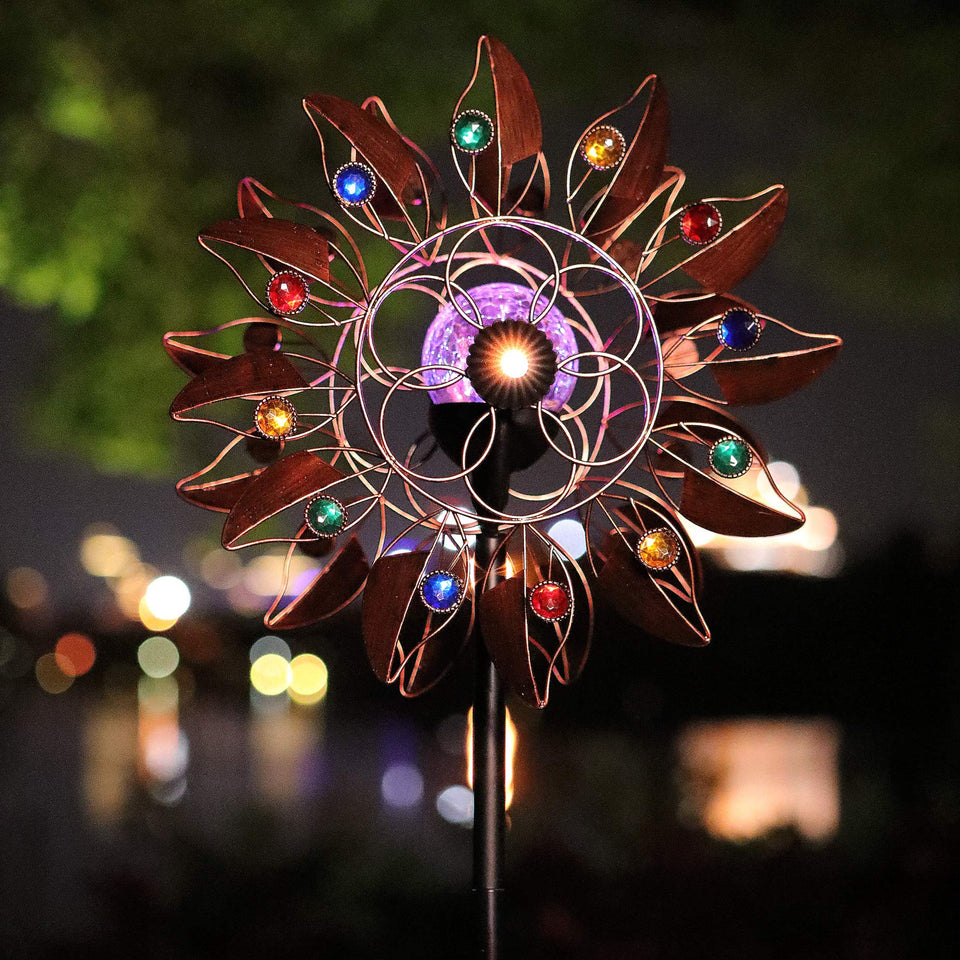 HDNICEZM solar wind spinner with multicolor LEDs for ambient outdoor lighting