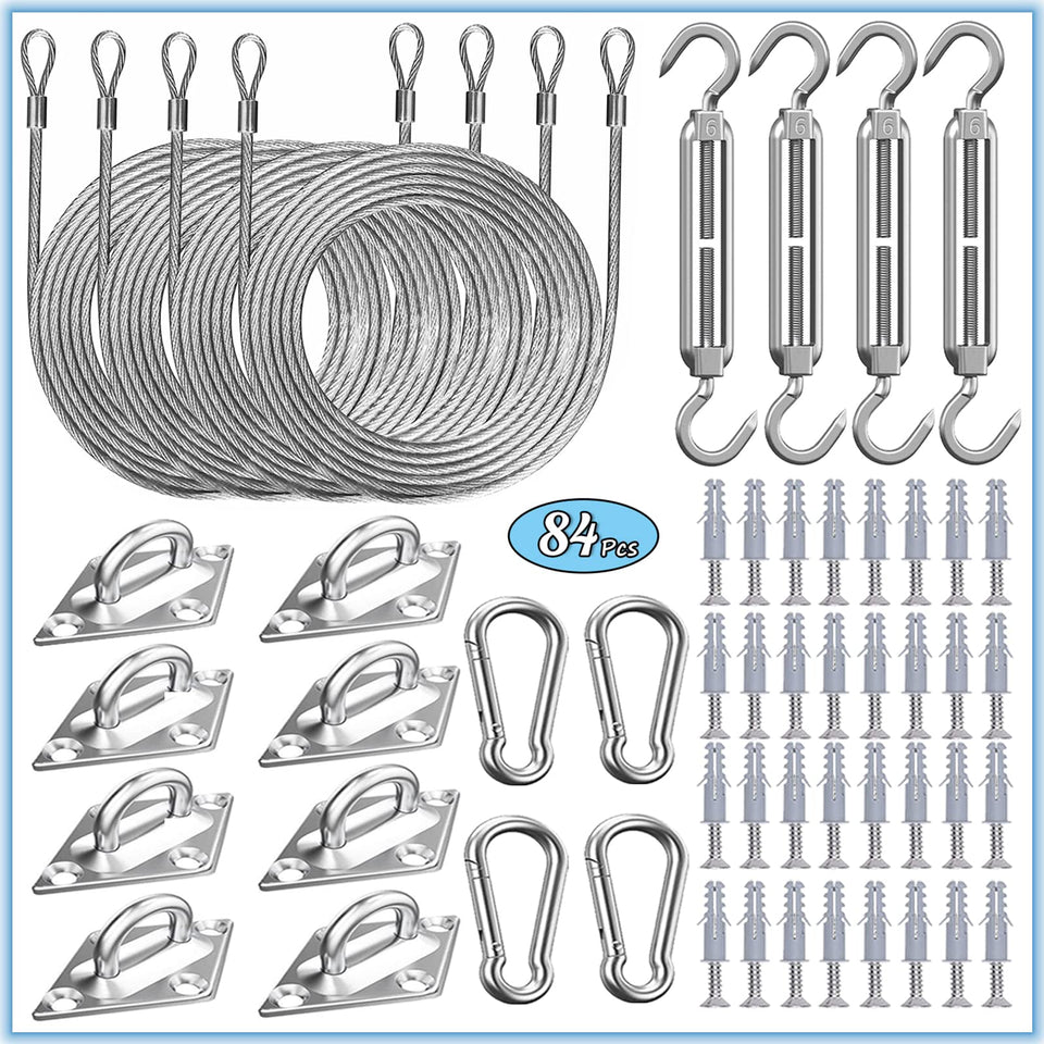 HDYAR sun sail hardware kit with cables for strong outdoor shade installation.