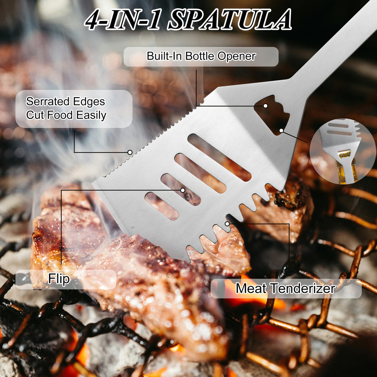 HE-SANQI stainless steel grill tools offer rust resistance and durability.