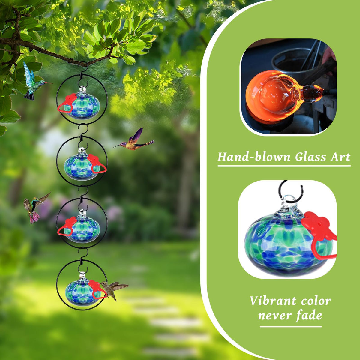Headak Life hand blown glass feeder with four ports for multiple birds