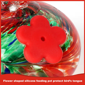 Headak Life hand-blown glass feeder with red silicone flowers