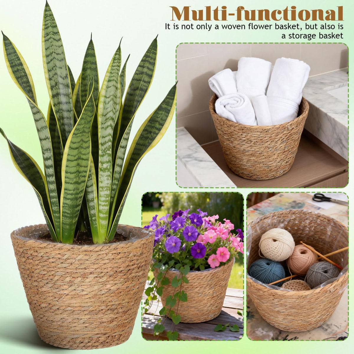 Healifty boho-style plant basket with natural texture for rustic decor.