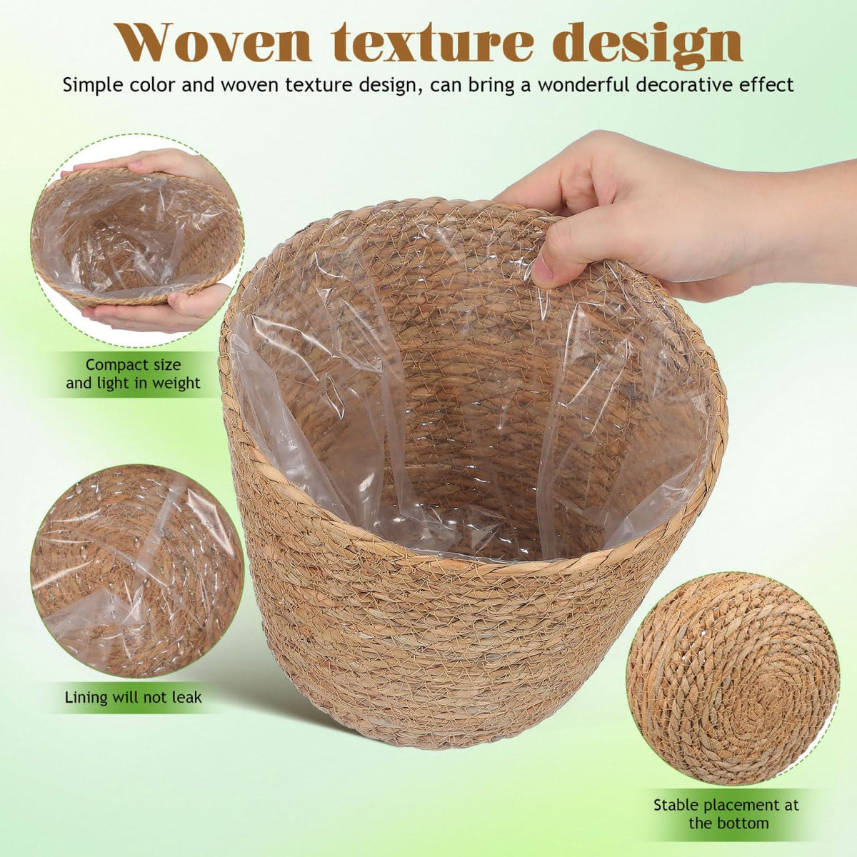 Healifty rattan pot with built-in liner, ideal for water-safe plant displays.