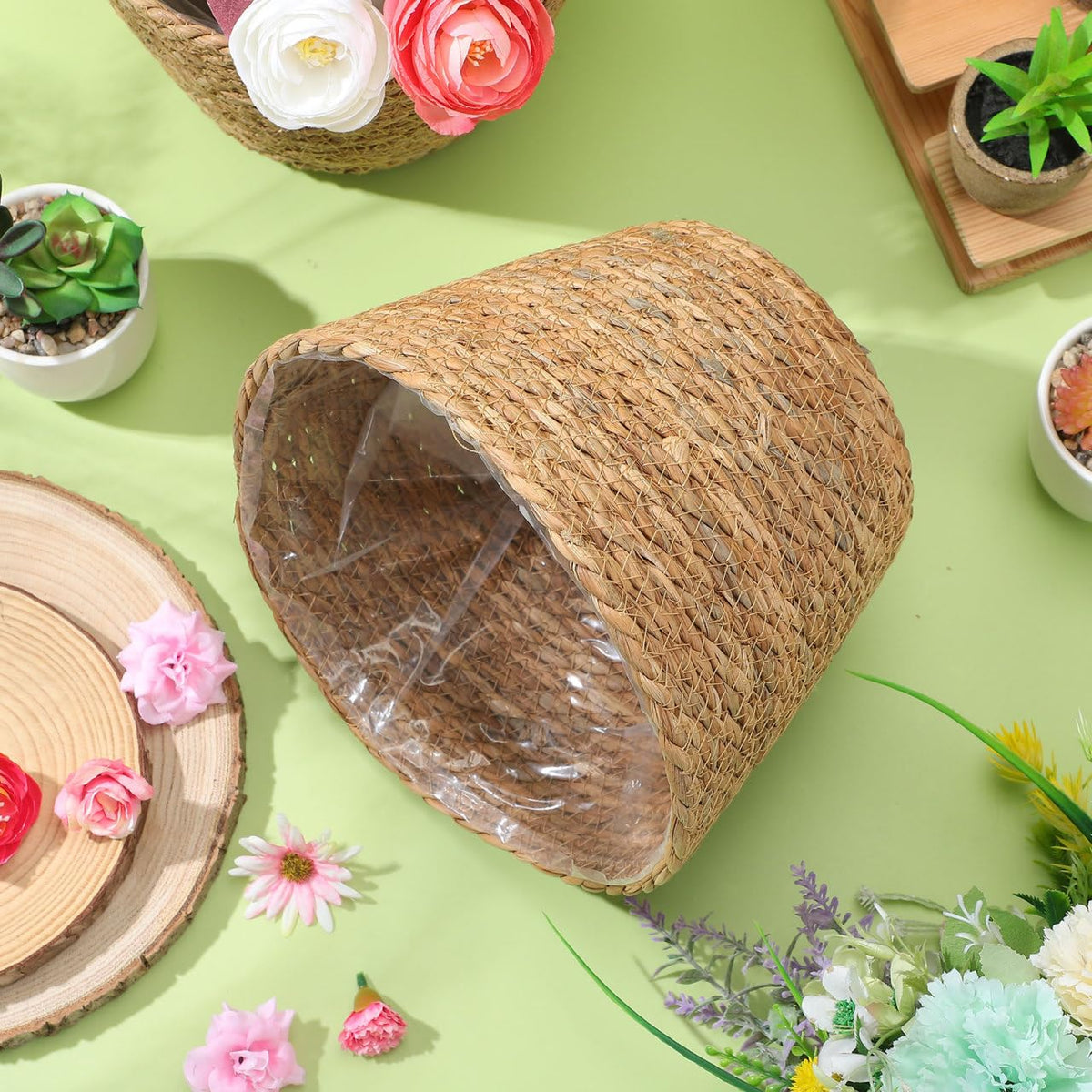 Healifty seagrass planter basket, portable and versatile for plants.