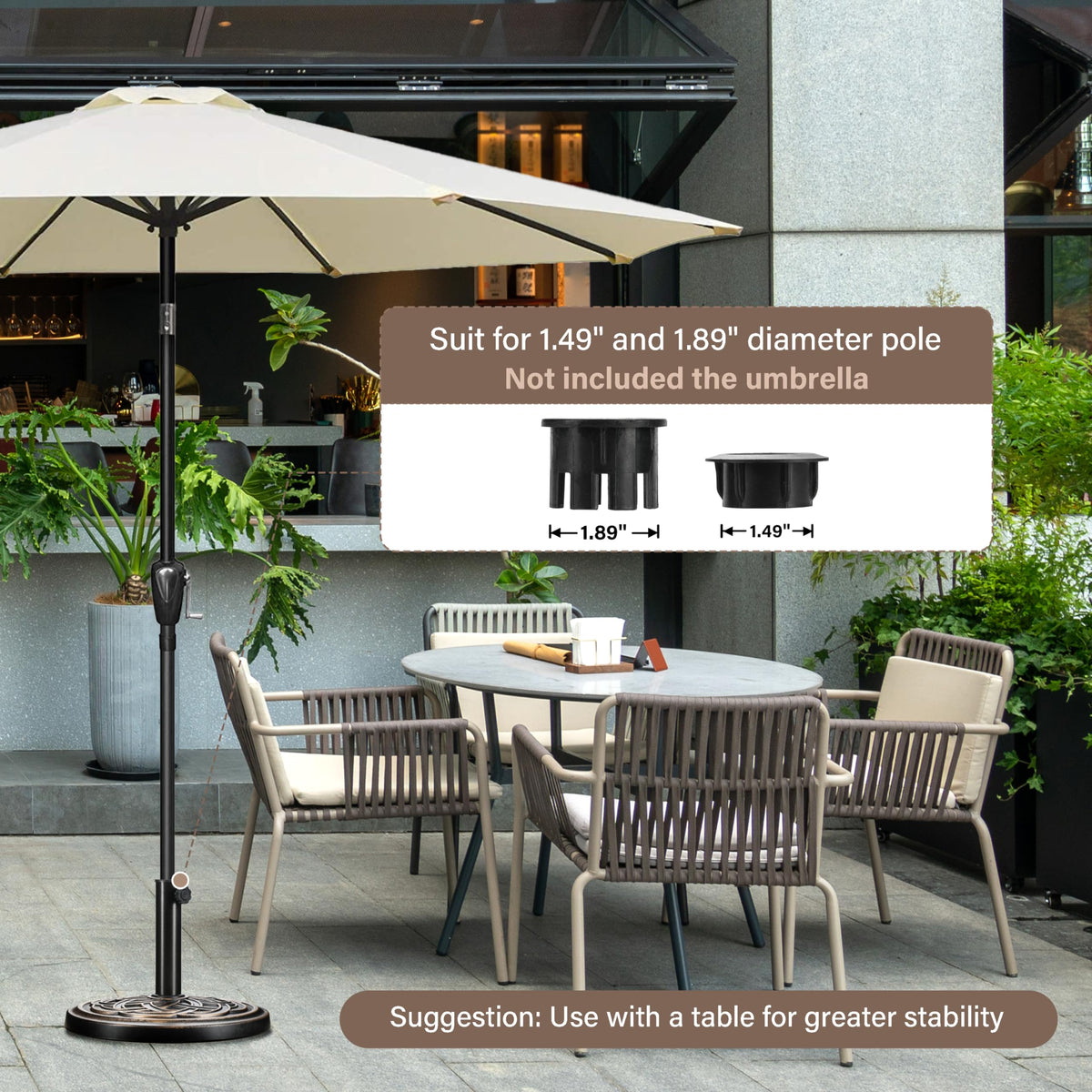 HealSmart outdoor garden umbrella base anchors patio umbrellas securely.